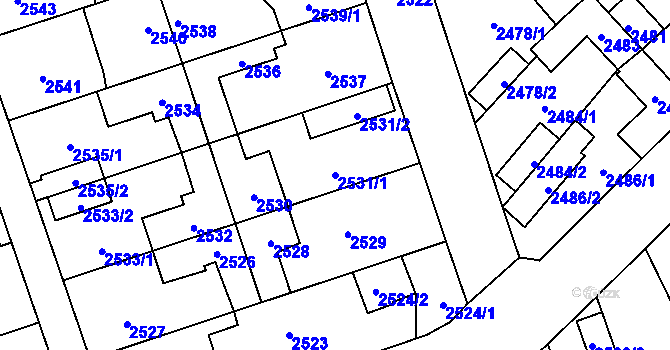 Parcela st. 2531/1 v KÚ Zábřeh na Moravě, Katastrální mapa