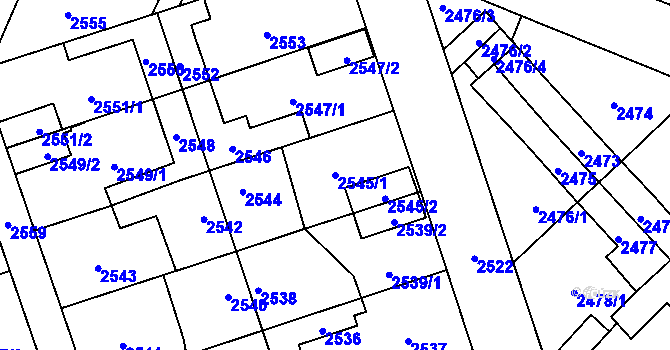 Parcela st. 2545/1 v KÚ Zábřeh na Moravě, Katastrální mapa