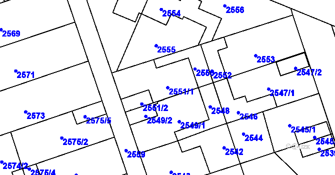 Parcela st. 2551/1 v KÚ Zábřeh na Moravě, Katastrální mapa