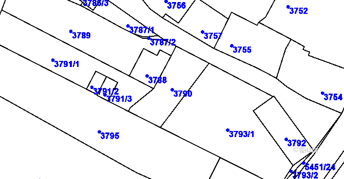 Parcela st. 3790 v KÚ Zábřeh na Moravě, Katastrální mapa