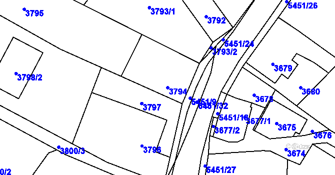 Parcela st. 3794 v KÚ Zábřeh na Moravě, Katastrální mapa
