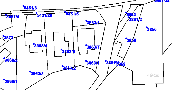 Parcela st. 3863/7 v KÚ Zábřeh na Moravě, Katastrální mapa