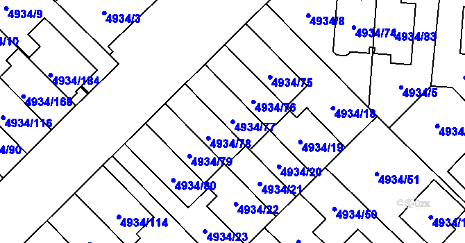 Parcela st. 4934/77 v KÚ Zábřeh na Moravě, Katastrální mapa