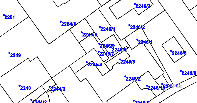 Parcela st. 2245/7 v KÚ Zábřeh na Moravě, Katastrální mapa