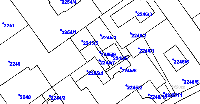 Parcela st. 2245/9 v KÚ Zábřeh na Moravě, Katastrální mapa