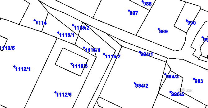 Parcela st. 1116/2 v KÚ Zábřeh na Moravě, Katastrální mapa