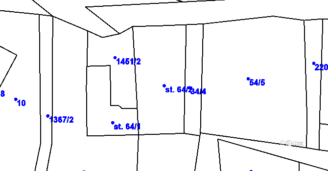 Parcela st. 64/2 v KÚ Zadní Arnoštov, Katastrální mapa