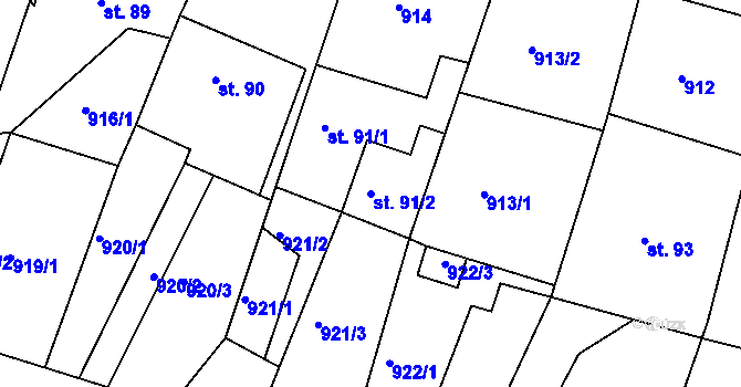 Parcela st. 91/2 v KÚ Zadní Arnoštov, Katastrální mapa