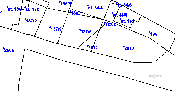 Parcela st. 2612 v KÚ Zadní Arnoštov, Katastrální mapa