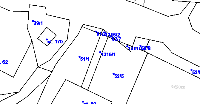 Parcela st. 1316/1 v KÚ Zadní Arnoštov, Katastrální mapa