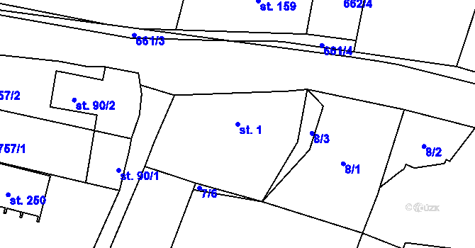 Parcela st. 1 v KÚ Broumov u Zadního Chodova, Katastrální mapa