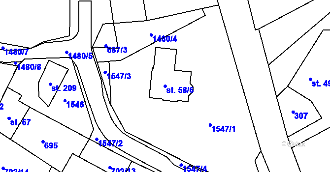 Parcela st. 58/6 v KÚ Broumov u Zadního Chodova, Katastrální mapa
