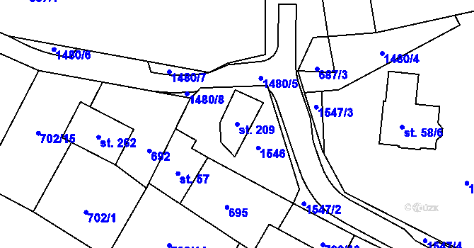 Parcela st. 209 v KÚ Broumov u Zadního Chodova, Katastrální mapa