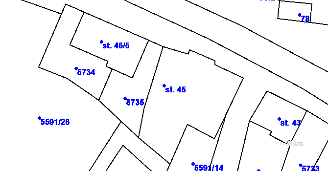 Parcela st. 45 v KÚ Zadní Chodov, Katastrální mapa