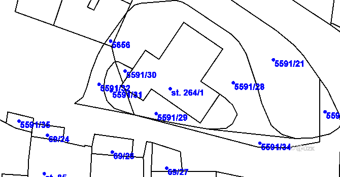 Parcela st. 264/1 v KÚ Zadní Chodov, Katastrální mapa