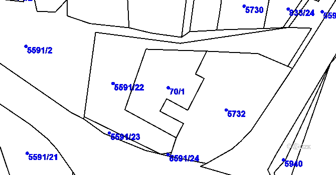 Parcela st. 70/1 v KÚ Zadní Chodov, Katastrální mapa