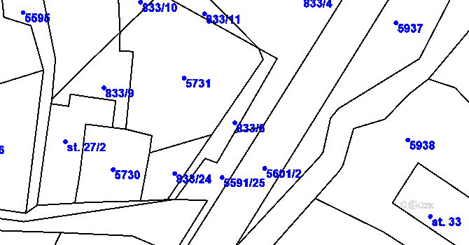 Parcela st. 833/6 v KÚ Zadní Chodov, Katastrální mapa