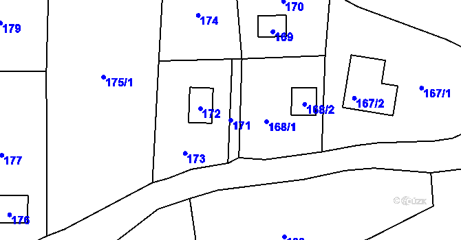 Parcela st. 171 v KÚ Zadní Třebaň, Katastrální mapa