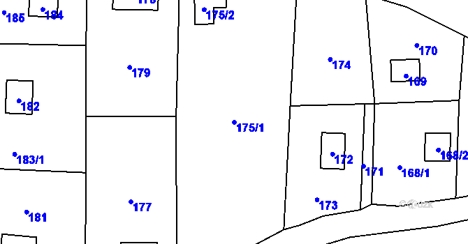 Parcela st. 175/1 v KÚ Zadní Třebaň, Katastrální mapa