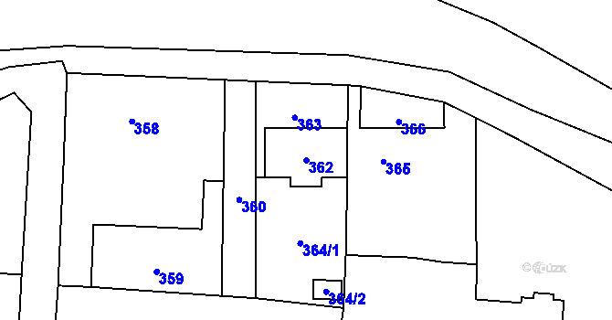Parcela st. 362 v KÚ Zadní Třebaň, Katastrální mapa
