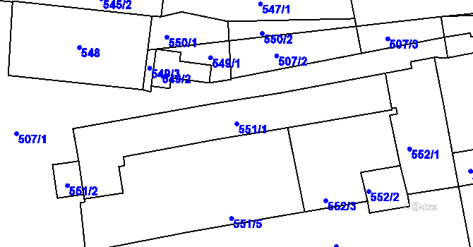 Parcela st. 551/1 v KÚ Zadní Třebaň, Katastrální mapa
