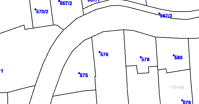 Parcela st. 576 v KÚ Zadní Třebaň, Katastrální mapa