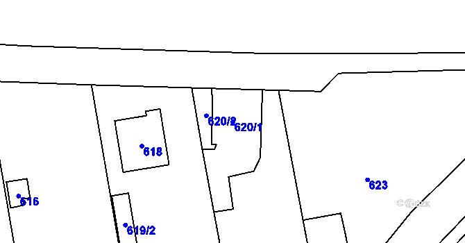 Parcela st. 620/1 v KÚ Zadní Třebaň, Katastrální mapa
