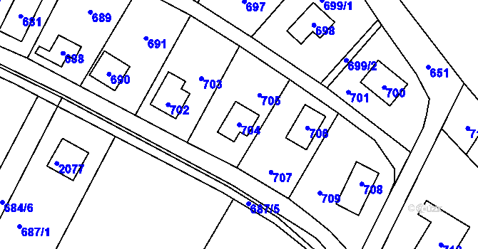Parcela st. 704 v KÚ Zadní Třebaň, Katastrální mapa