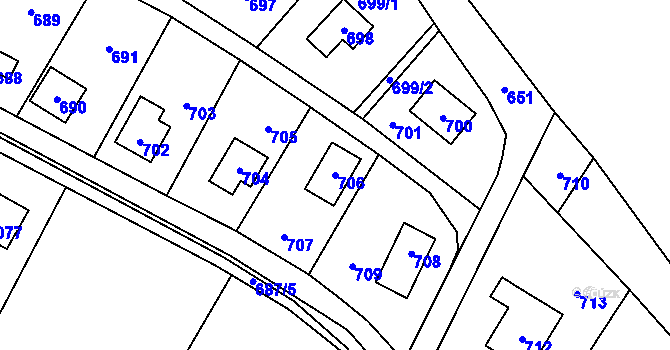 Parcela st. 706 v KÚ Zadní Třebaň, Katastrální mapa