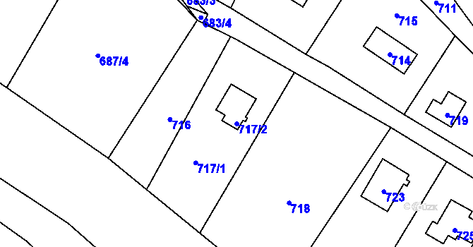 Parcela st. 717/2 v KÚ Zadní Třebaň, Katastrální mapa