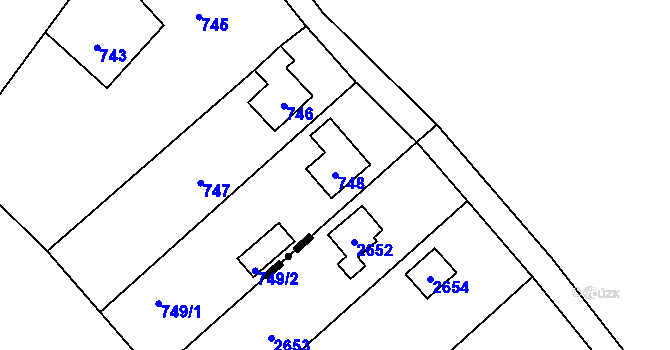 Parcela st. 748 v KÚ Zadní Třebaň, Katastrální mapa