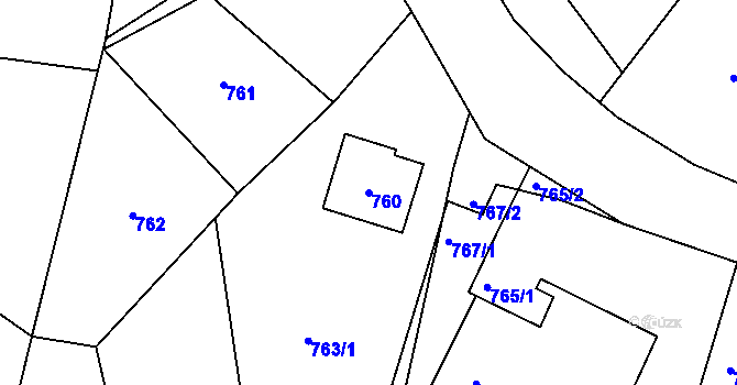 Parcela st. 760 v KÚ Zadní Třebaň, Katastrální mapa