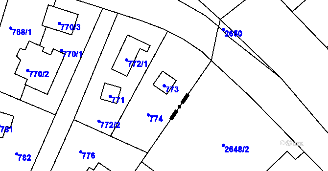 Parcela st. 773 v KÚ Zadní Třebaň, Katastrální mapa