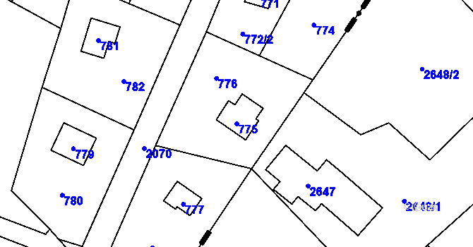 Parcela st. 775 v KÚ Zadní Třebaň, Katastrální mapa