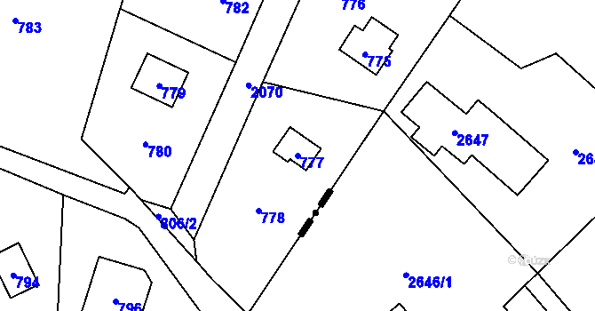 Parcela st. 777 v KÚ Zadní Třebaň, Katastrální mapa