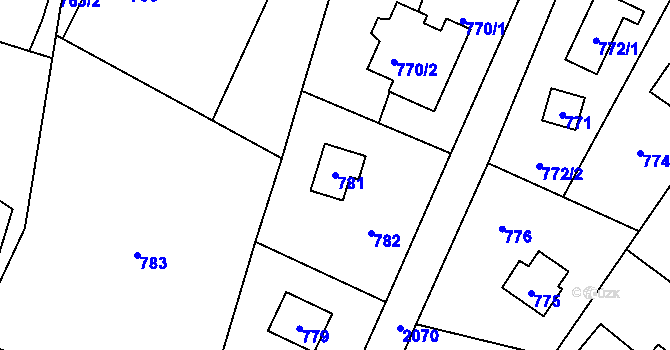 Parcela st. 781 v KÚ Zadní Třebaň, Katastrální mapa