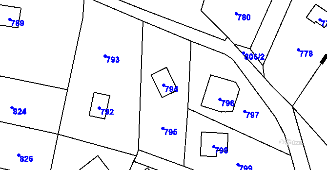 Parcela st. 794 v KÚ Zadní Třebaň, Katastrální mapa