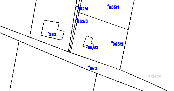Parcela st. 855/3 v KÚ Zadní Třebaň, Katastrální mapa
