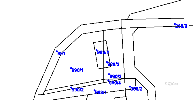 Parcela st. 989/1 v KÚ Zadní Třebaň, Katastrální mapa