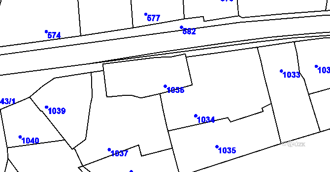 Parcela st. 1036 v KÚ Zadní Třebaň, Katastrální mapa