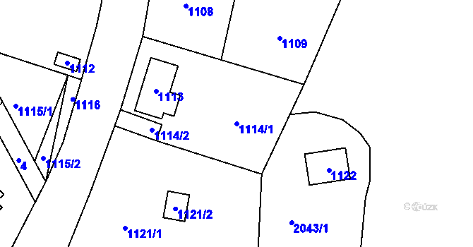 Parcela st. 1114/1 v KÚ Zadní Třebaň, Katastrální mapa