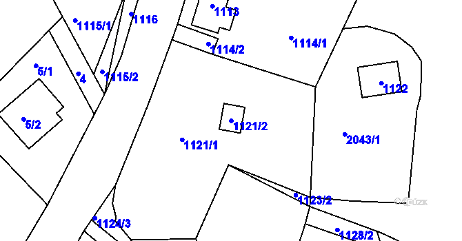 Parcela st. 1121/2 v KÚ Zadní Třebaň, Katastrální mapa