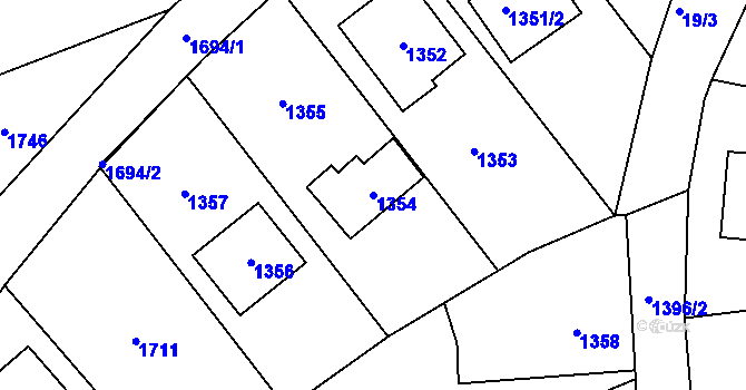 Parcela st. 1354 v KÚ Zadní Třebaň, Katastrální mapa
