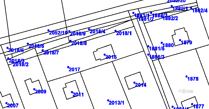 Parcela st. 2016 v KÚ Zadní Třebaň, Katastrální mapa