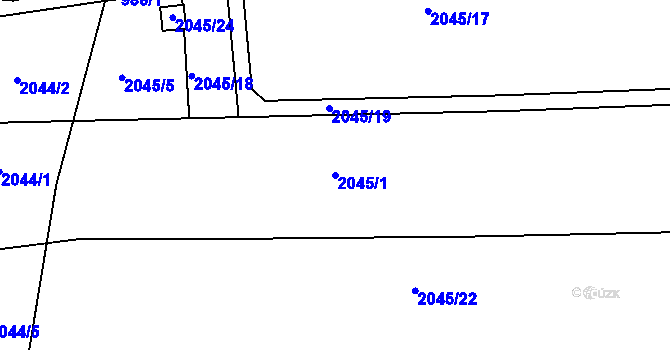 Parcela st. 2045/1 v KÚ Zadní Třebaň, Katastrální mapa