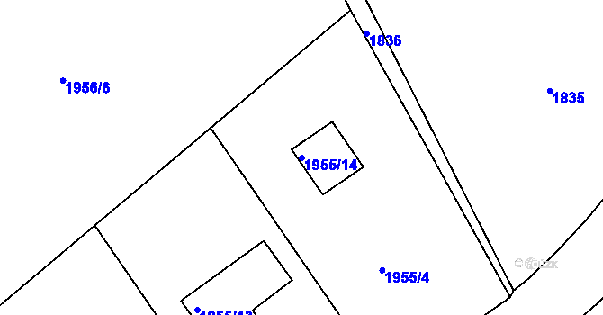 Parcela st. 1955/14 v KÚ Zadní Třebaň, Katastrální mapa