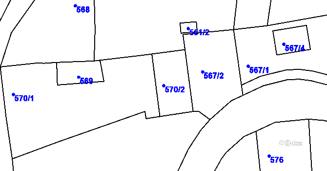 Parcela st. 570/2 v KÚ Zadní Třebaň, Katastrální mapa