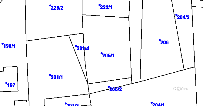 Parcela st. 205/1 v KÚ Zadní Třebaň, Katastrální mapa