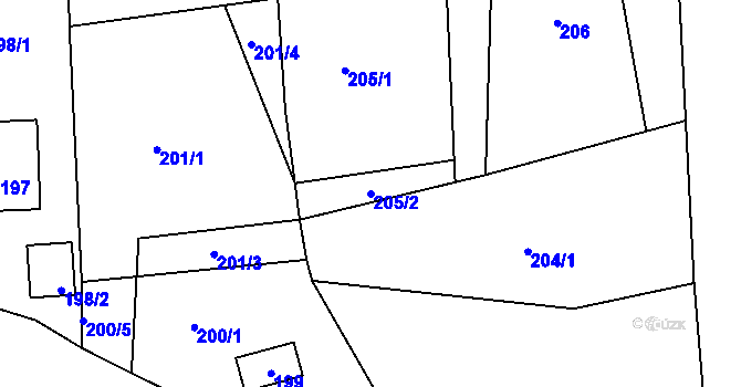 Parcela st. 205/2 v KÚ Zadní Třebaň, Katastrální mapa