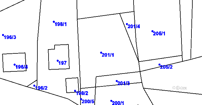 Parcela st. 201/1 v KÚ Zadní Třebaň, Katastrální mapa